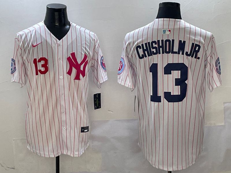Men New York Yankees #13 Chisholm jr White Stripe Jointly Name Nike 2025 MLB Jersey style 4